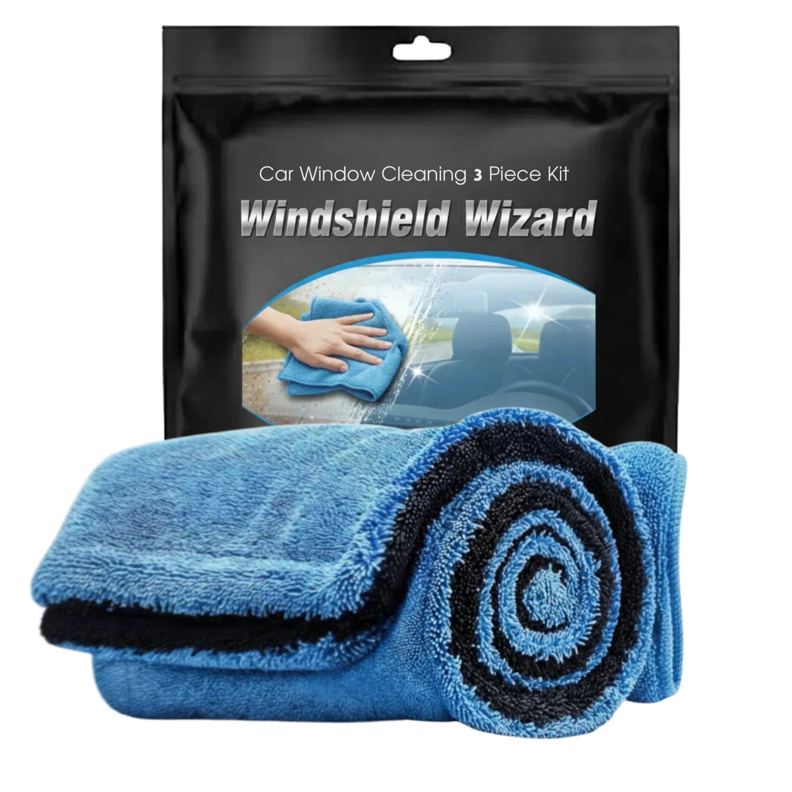 SwipeDry™ 3-Piece Windshield Kit: Microfiber Cloth & Brush