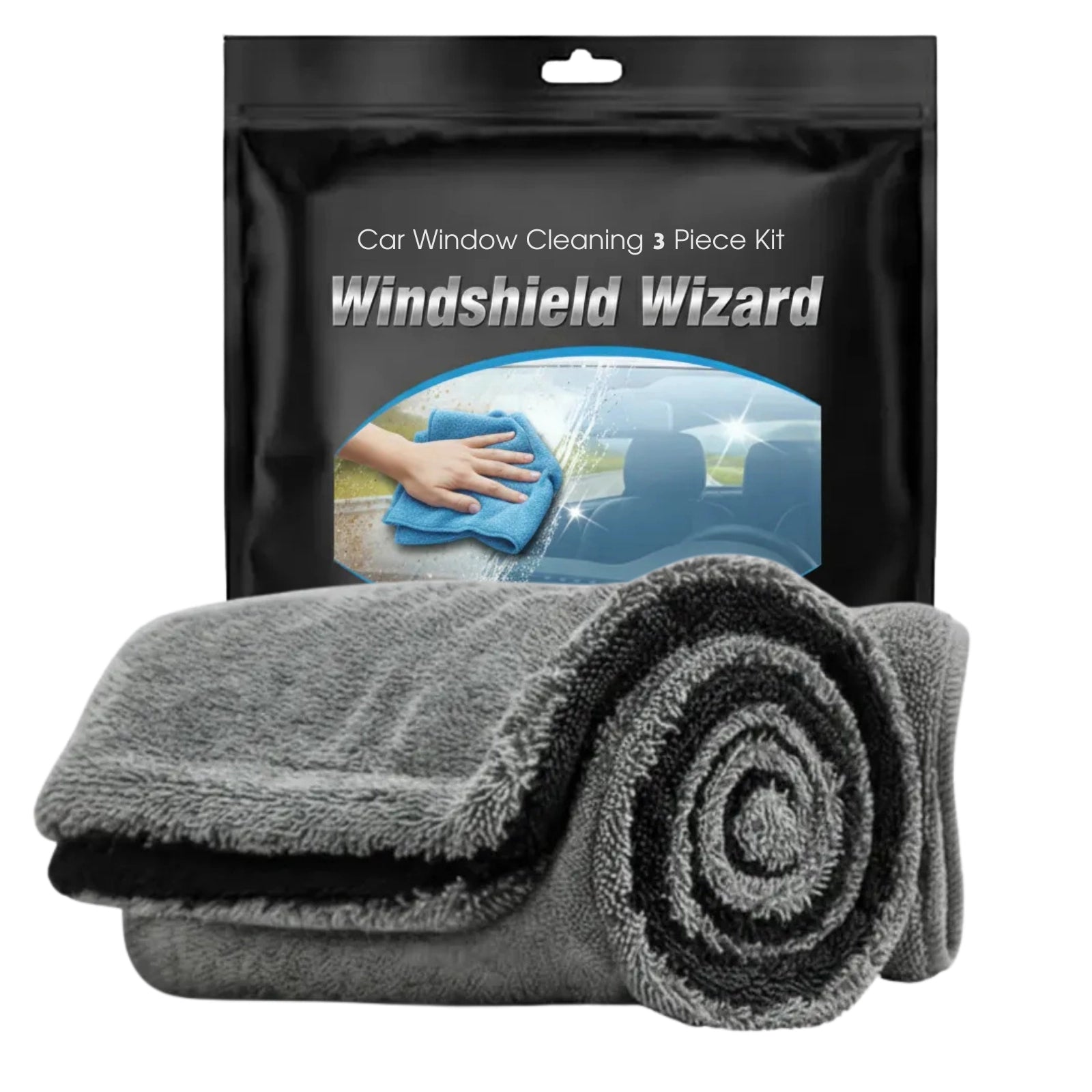 SwipeDry™ 3-Piece Windshield Kit: Microfiber Cloth & Brush