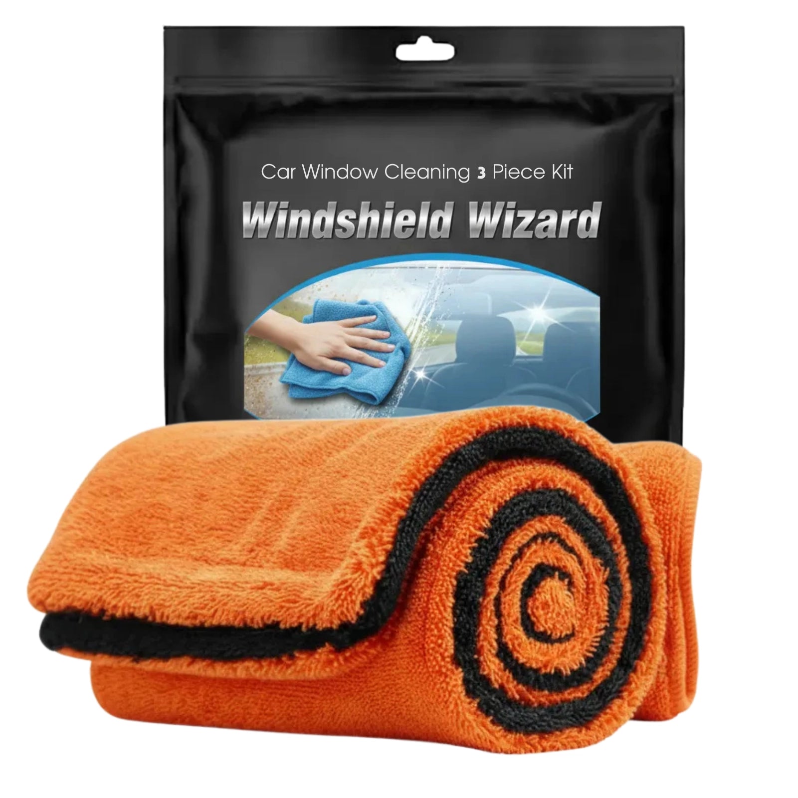 SwipeDry™ 3-Piece Windshield Kit: Microfiber Cloth & Brush