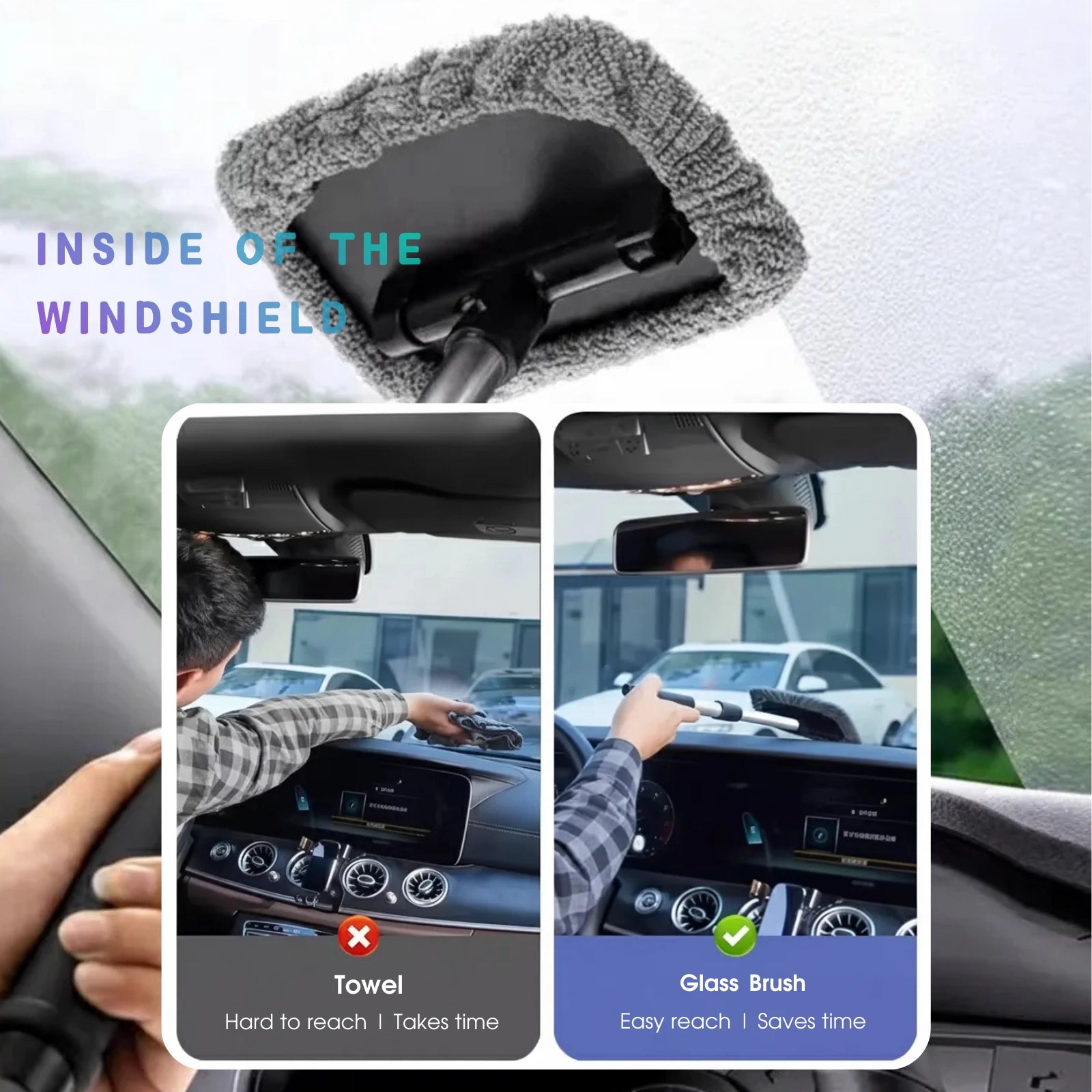 SwipeDry™ 3-Piece Windshield Kit: Microfiber Cloth & Brush