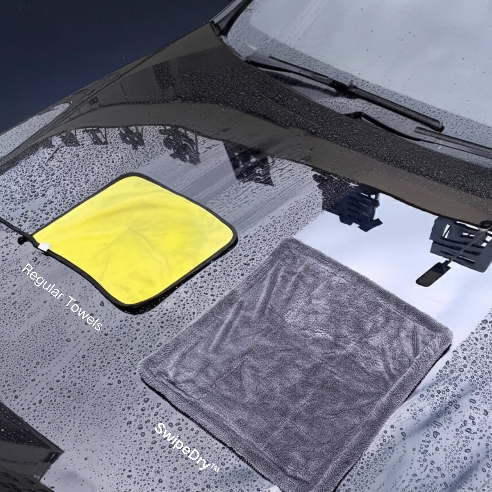 Medium size microfiber towel drying car door jambs and wheels.